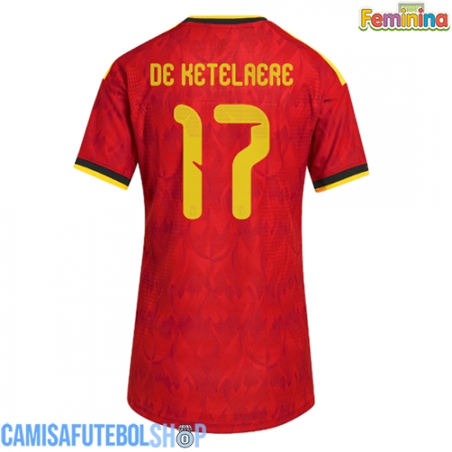 Camisa de time de futebol Bélgica Charles De Ketelaere #17 Replicas 1º Equipamento Feminina Mundo 2026 Manga Curta